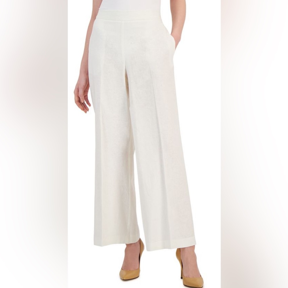 NWOT Nine West High Waist Pull On Linen Blend Pants in White